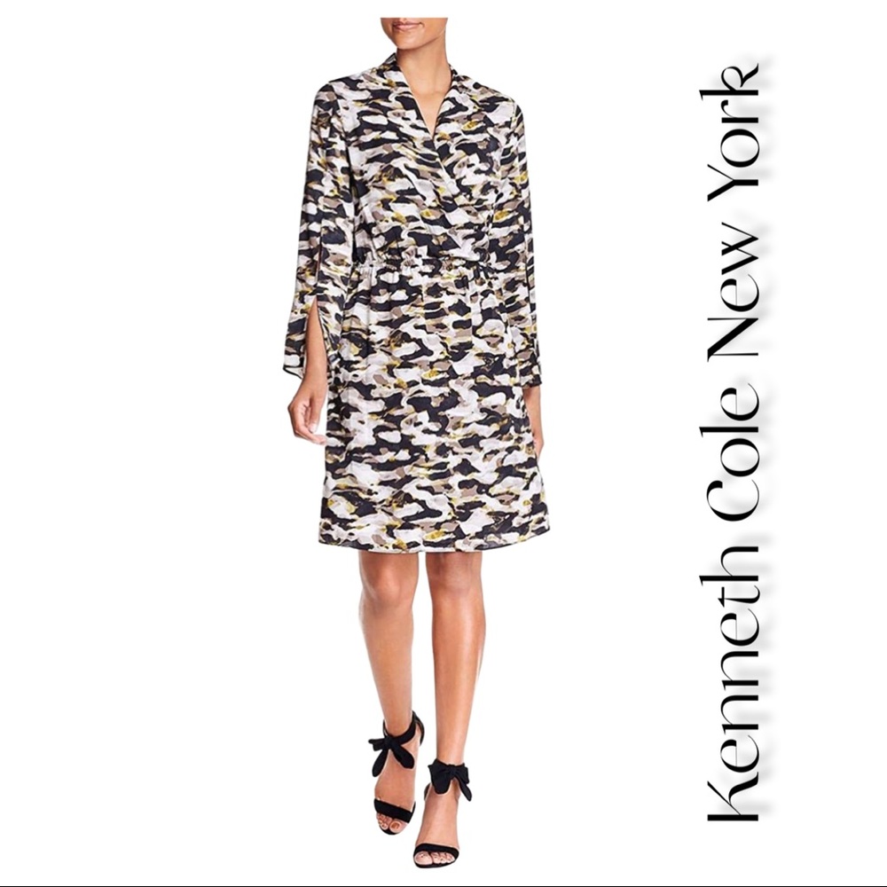 Kenneth Cole New York Green Camo Faux Wrap Dress